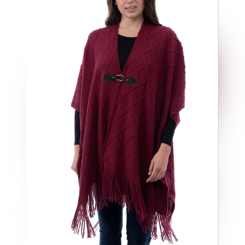 NWT Style & Co casual burgundy knit poncho one size